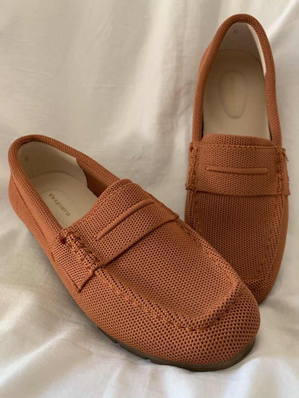 Vespiero stretch fabric knit loafers in a chestnut shade